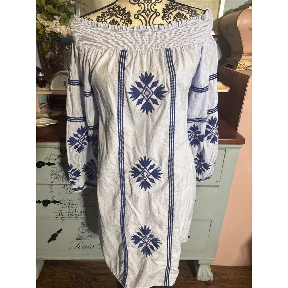 THML Blue Embroidered Top Off The Shoulder Size Medium. Boho.